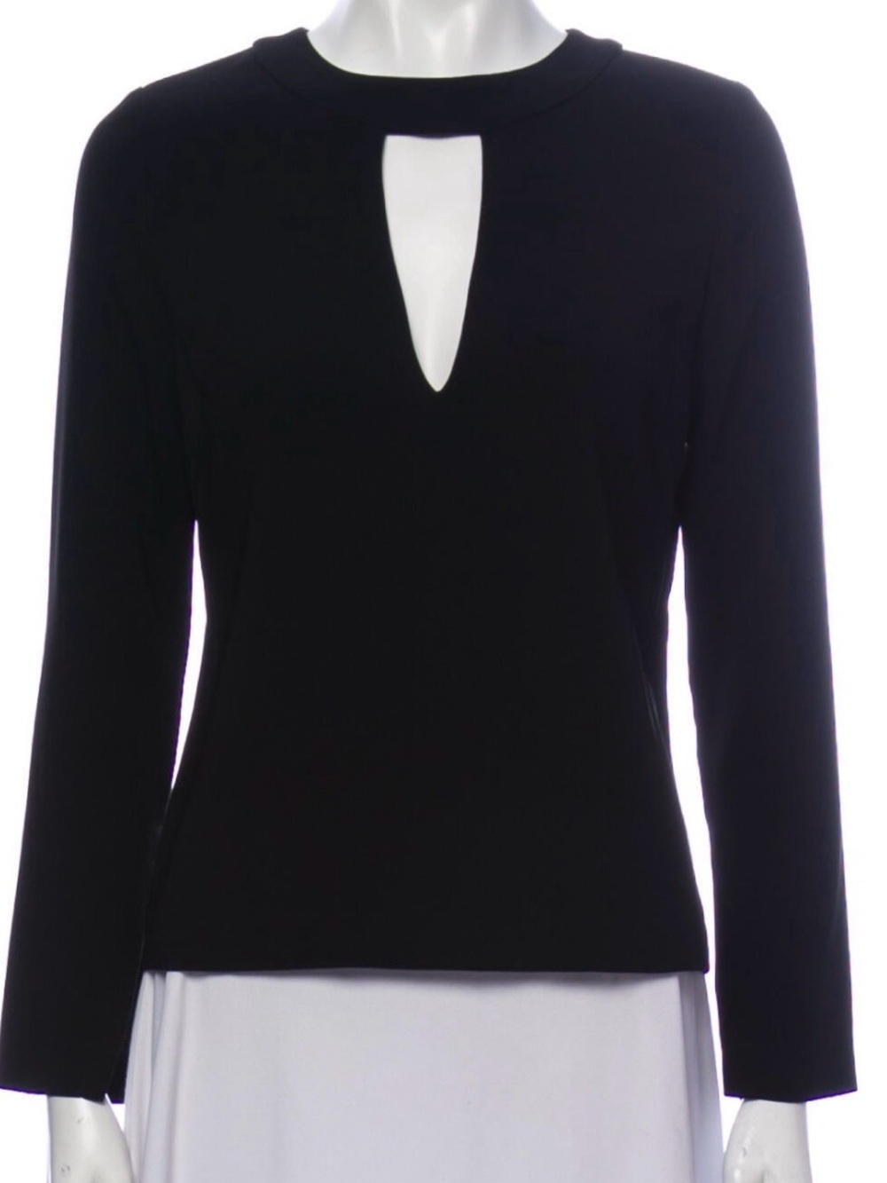 Alexis Chic Black M Silk-Feel Long Sleeve Blouse Keyhole Cutout blouse